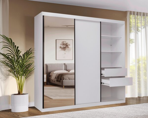 ŠATNÍ SKŘÍŇ S POSUVNÝMI DVEŘM, bílá, 250/215/59,5 cm P & B - Šatní skříně, Online Only