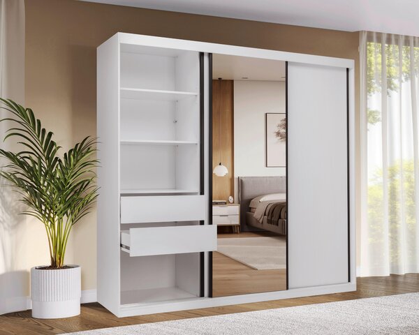 ŠATNÍ SKŘÍŇ S POSUVNÝMI DVEŘM, bílá, 250/215/59,5 cm P & B - Šatní skříně, Online Only