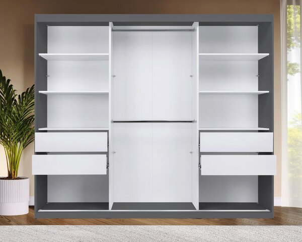 ŠATNÍ SKŘÍŇ S POSUVNÝMI DVEŘM, barvy grafitu, 250/215/59,5 cm P & B - Šatní skříně, Online Only