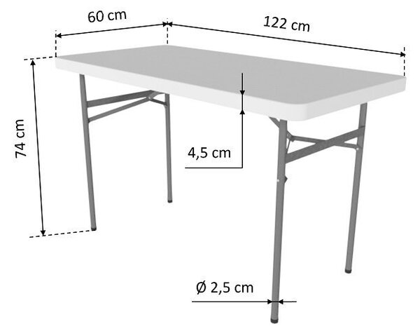 TENTIno Skládací stůl 122x60 cm CELÝ, bílý, STL122C