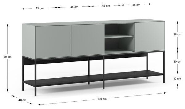 Marckeric Zeleno-černá lakovaná komoda Amira 180 x 40 cm