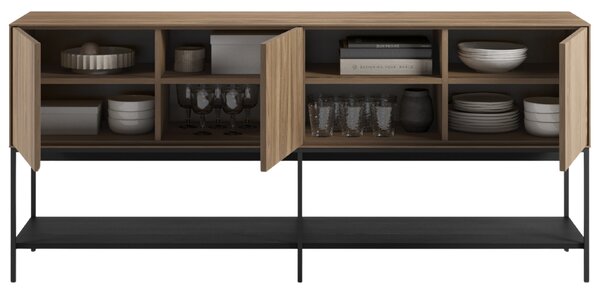 Marckeric Hnědo-černá komoda Amira 180 x 40 cm s dubovým dekorem
