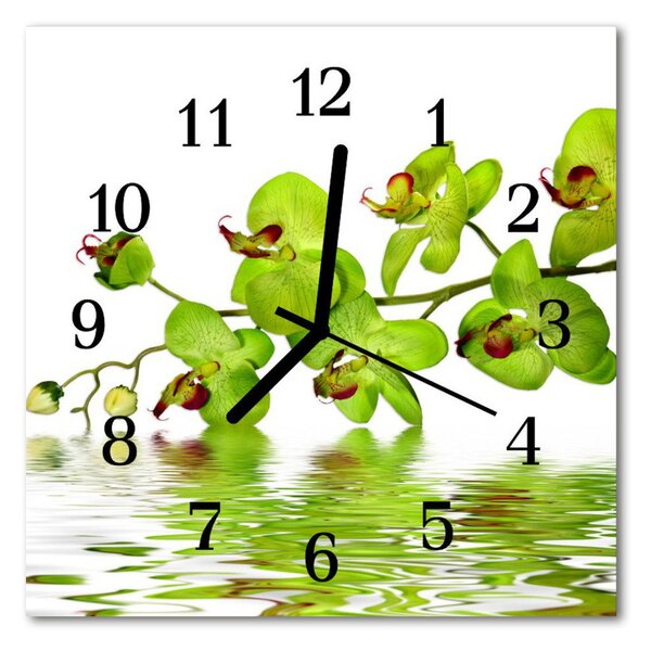 Skleněné hodiny čtvercové orchidej 30x30 cm