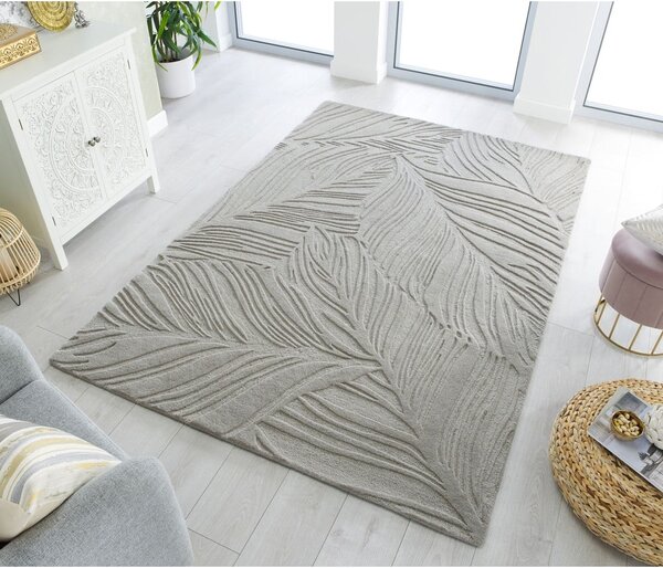 Šedý vlněný koberec Flair Rugs Lino Leaf, 120 x 170 cm