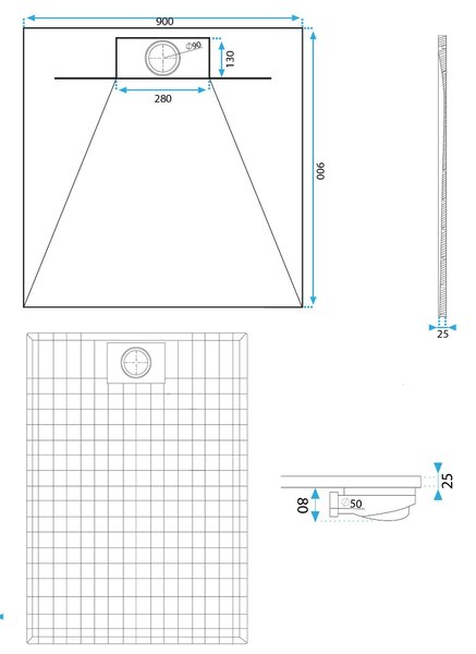 Sprchová vanička REA Bazalt Grey 90x90