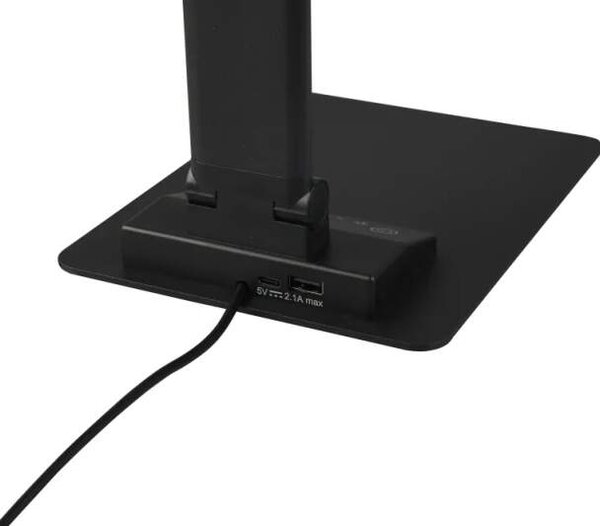 Trio Leuchten 545310132 TRAVIS - LED stolní lampa na pracovní stůl v černé barvě s USB pro nabíjení mobilu, LED 6,5W, 3000+5000+6500K (Moderní stmívatelná LED stolní lampa na pracovní stůl)