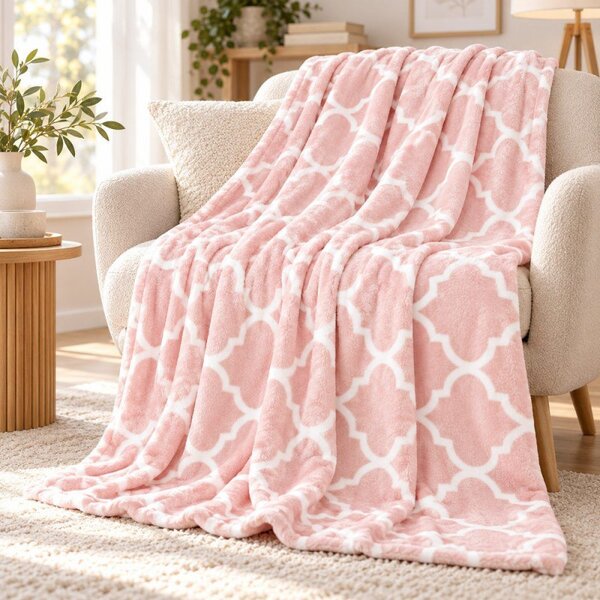 Deka 150x200 cm SPRINGOS Decor HA7171 růžovo-bílá