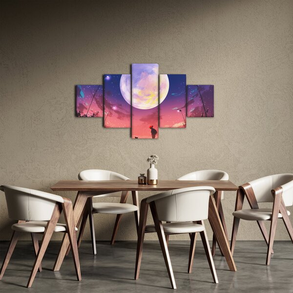 Obraz - Žena a pes při úplňku (125x70 cm)