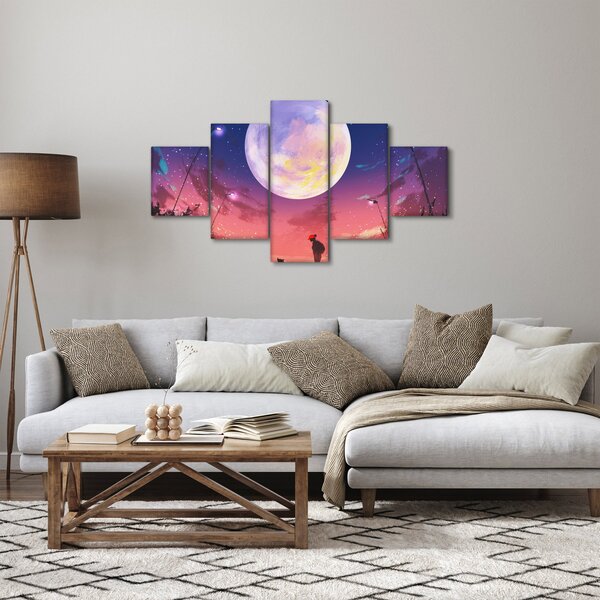 Obraz - Žena a pes při úplňku (125x70 cm)