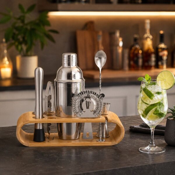 Barmanská sada 12ks se šejkrem 750 ml Springos Superior stříbrná
