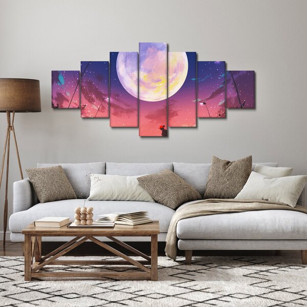Obraz - Žena a pes při úplňku (210x100 cm)