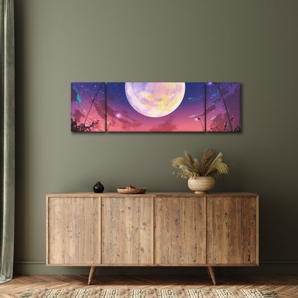 Obraz - Žena a pes při úplňku (170x50 cm)