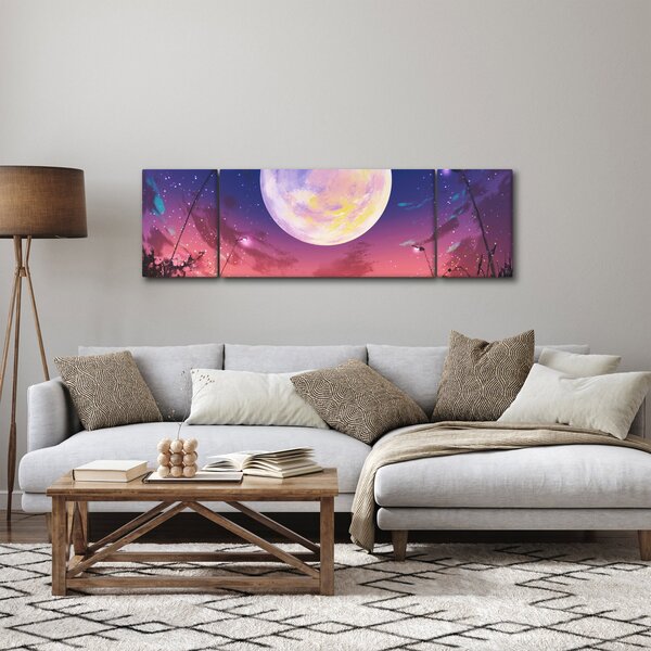 Obraz - Žena a pes při úplňku (170x50 cm)