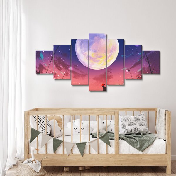 Obraz - Žena a pes při úplňku (210x100 cm)