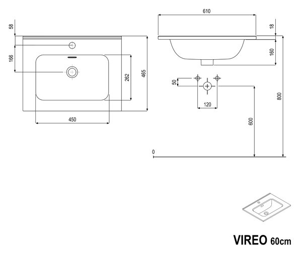 Koupelnová skříňka s umyvadlem VIREO 60 cm