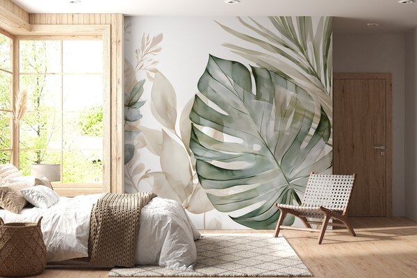 Fototapety Velké tropické listy ve stylu akvarelu, Fototapety příroda, w05867 : uwalls.cz
