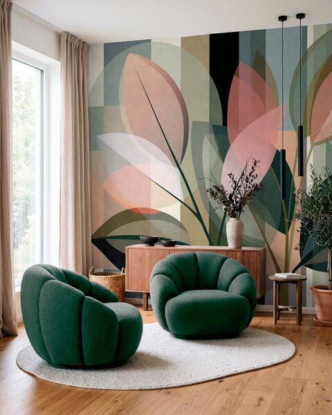 Fototapety Stylové abstraktní dílo s motivem rostlin, Tapety Unikátní, w05871 : uwalls.cz
