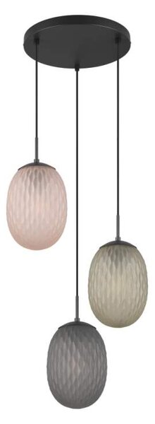 Trio Leuchten 364230317 FACETTE - Závěsný trojramenný lustr se skleněnými stínidly, 3 x E27, Ø 43cm (Závěsný lustr se třemi různě barevnými skly)