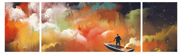 Obraz - Muž plující vesmírem (170x50 cm)