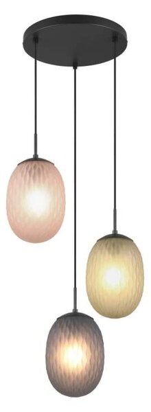 Trio Leuchten 364230317 FACETTE - Závěsný trojramenný lustr se skleněnými stínidly, 3 x E27, Ø 43cm (Závěsný lustr se třemi různě barevnými skly)