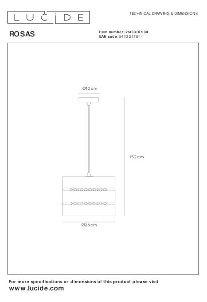 LUCIDE 21433/01/30 ROSAS závěsné svítidlo D260mm 1xE27 černá