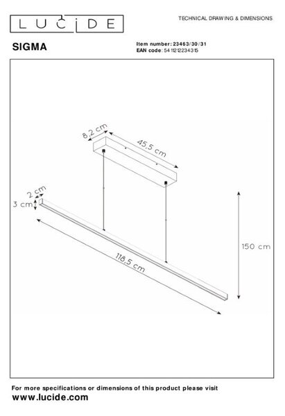 LUCIDE 23463/30/31 SIGMA závěsné svítidlo LED 30W/1711lm 2700K bílá