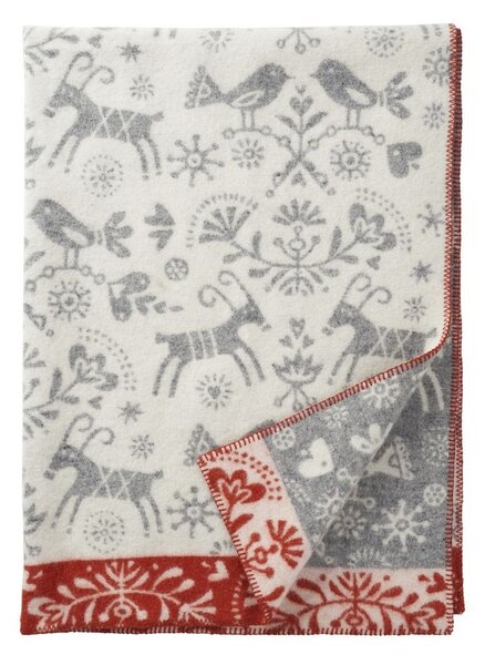 Klippan Vlněná deka Joy white grey/rust 130x180