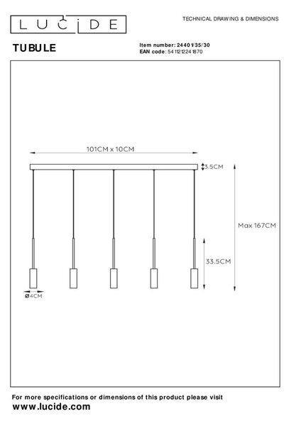 LUCIDE 24401/35/30 TUBULE Závěsné svítidlo LED 5x7W černá
