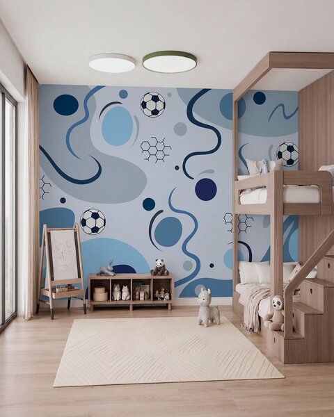 Fototapety Barevné abstraktní tvary, fotbalové míče a schémata, Fototapety Sport, w05142 : uwalls.cz