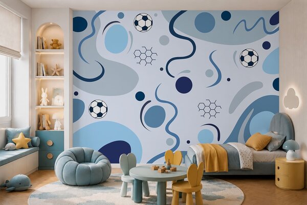 Fototapety Barevné abstraktní tvary, fotbalové míče a schémata, Fototapety Sport, w05142 : uwalls.cz