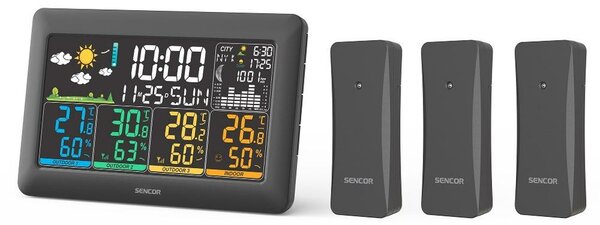 Sencor SWS 6300 meteostanice se 3 bezdrátovými senzory, černá