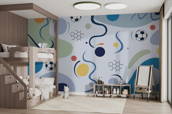 Fototapety Barevné abstraktní tvary, fotbalové míče a čáry, Fototapety Sport, w05142v1 : uwalls.cz