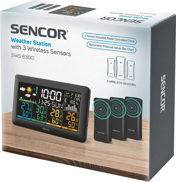Sencor SWS 6300 meteostanice se 3 bezdrátovými senzory, černá