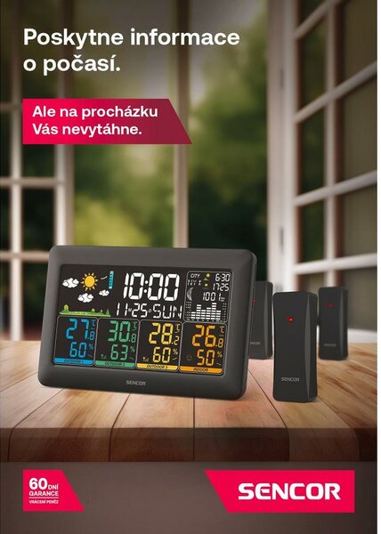 Sencor SWS 6300 meteostanice se 3 bezdrátovými senzory, černá