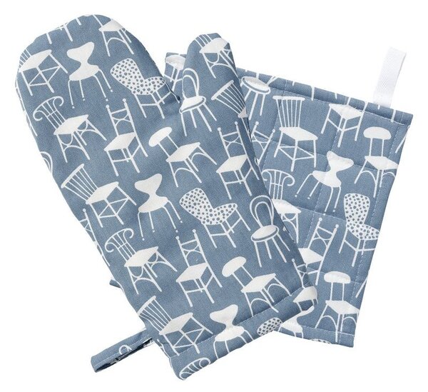 Klippan Kuchyňská chňapka rukavice Chairs blue 2-set 31 x 19 cm