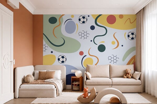 Fototapety Abstraktní tvary, fotbalové míče, čáry a kruhy, Fototapety Sport, w05142v2 : uwalls.cz