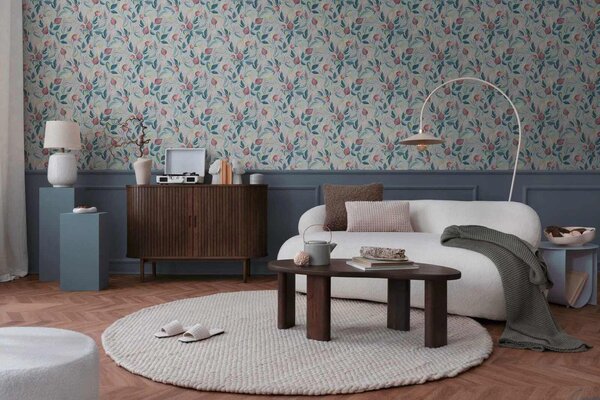 A.S. Création | Vliesová tapeta na zeď COSMO Living 79062-1 | 0,53 x 10,05 m | tyrkysová, vínová, vining ivy, krémová, žlutá, růžová