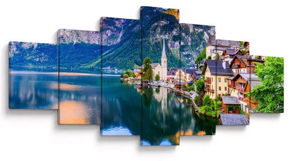 Obraz - Alpská vesnice (210x100 cm)