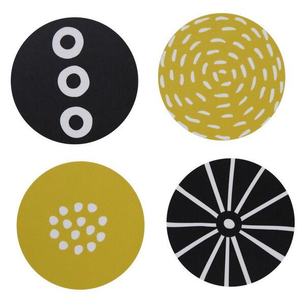 Klippan Tácky pod sklenice Candy yellow black 4-set 9x9