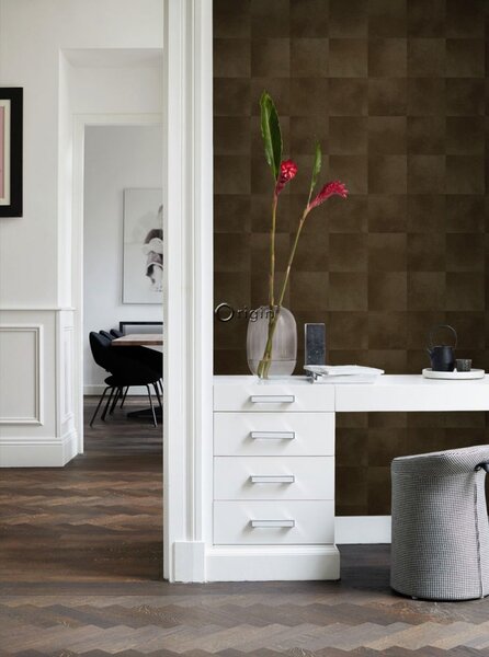 Vliesová tapeta hnědá, čtvercový vzor imitace kožešiny 347798, Luxury Skins, Origin