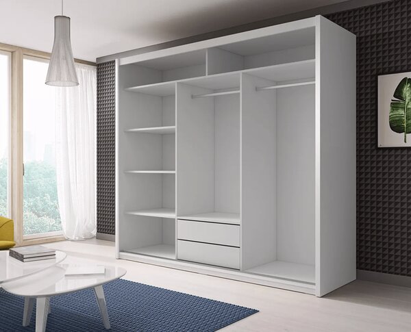 KONDELA Skříň s posuvnými dveřmi, bílá, 235x216, CHIARA