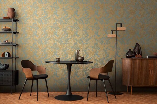 A.S. Création | Vliesová tapeta na zeď COSMO Living 79063-2 | 0,53 x 10,05 m | tyrkysová, zlatá