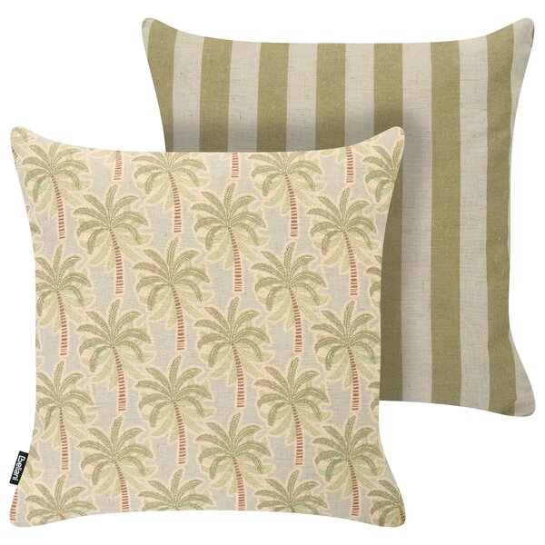 Sada 2 venkovních polštářů CALIA Rostlinný vzor 45 x 45 cm Béžová/Zelená