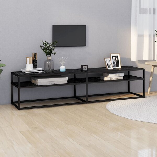TV stolek černý mramor 180 x 40 x 40,5 cm tvrzené sklo