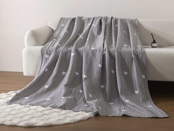 XPOSE® Dětská mušelínová deka SRDCOVKA Premium - šedá 120x120 cm