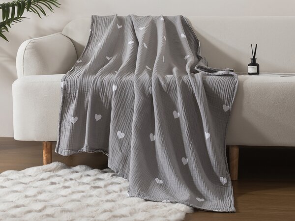 XPOSE® Dětská mušelínová deka SRDCOVKA Premium - šedá 120x120 cm