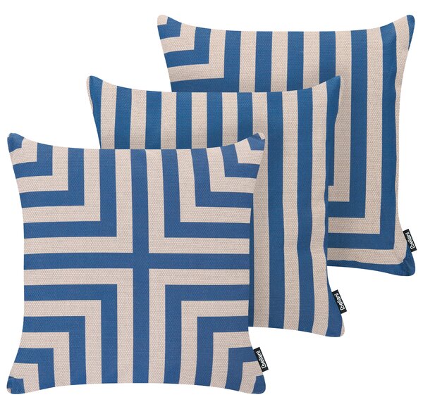 Sada 3 venkovních polštářů APIOS Geometrický vzor 45 x 45 cm Béžová/Modrá