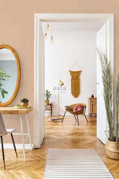 Béžová vliesová tapeta, geometrický obloukový vzor 139203, Art Deco, Esta