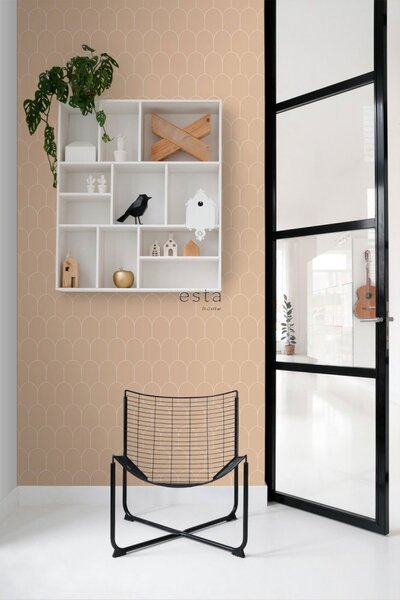 Béžová vliesová tapeta, geometrický obloukový vzor 139203, Art Deco, Esta