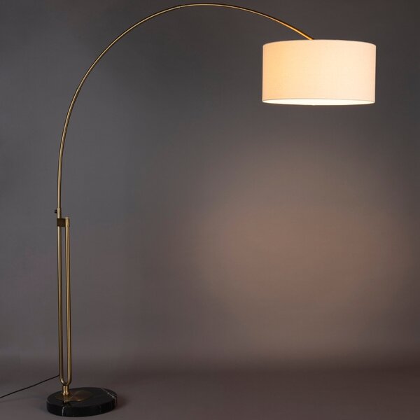 Zlatá stojací lampa DUTCHBONE ARCHIE 212 cm s mramorovým podstavcem